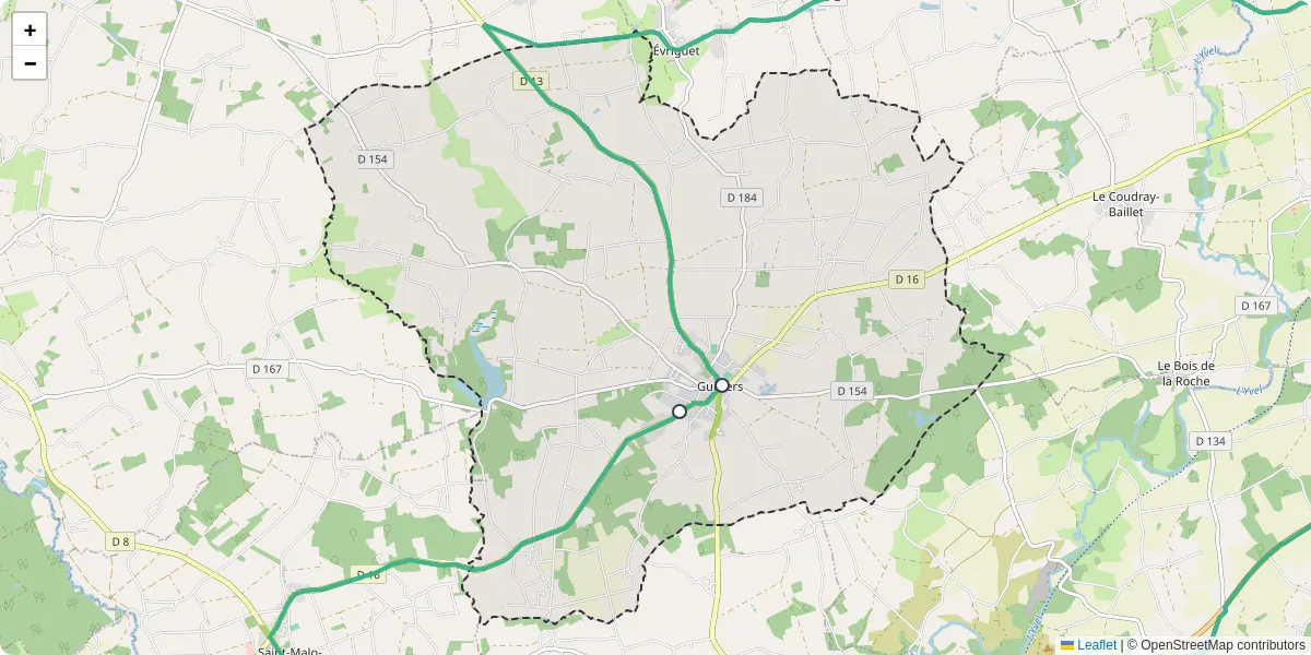 Carte du réseau de transport en commun à Guilliers - lignes de bus et arrêts