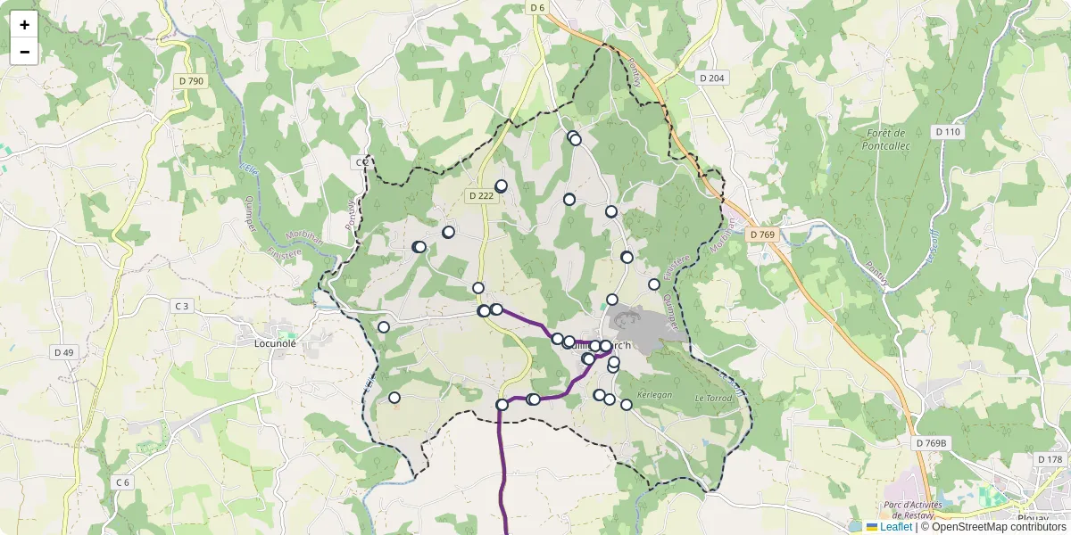 Carte du réseau de transport en commun à Guilligomarc'h - lignes de bus et arrêts