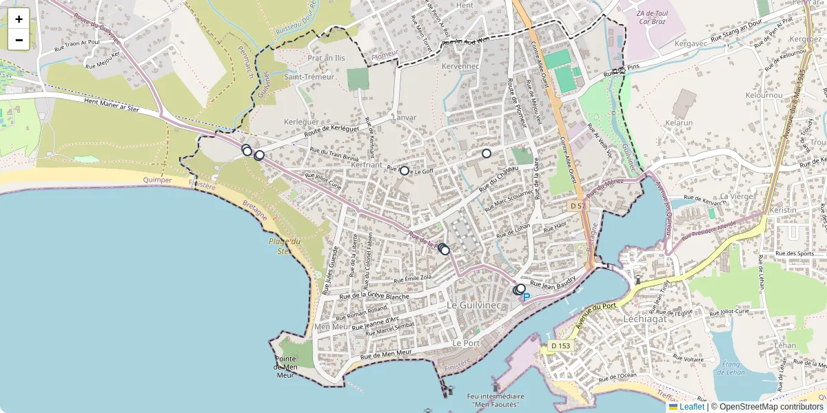 Carte du réseau de transport en commun à Guilvinec - lignes de bus et arrêts