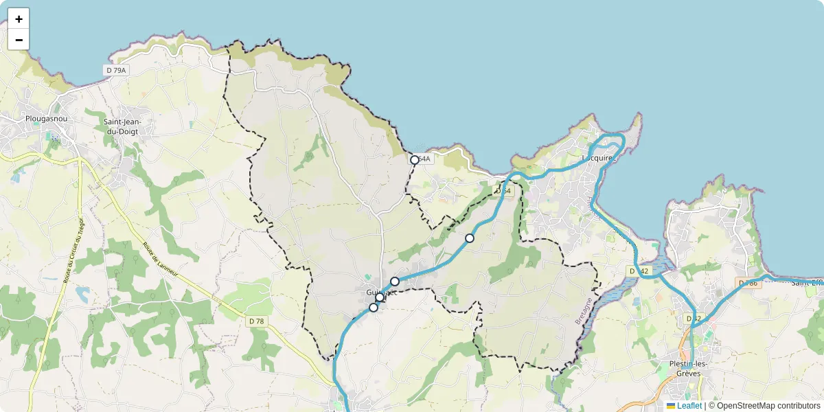 Carte du réseau de transport en commun à Guimaëc - lignes de bus et arrêts