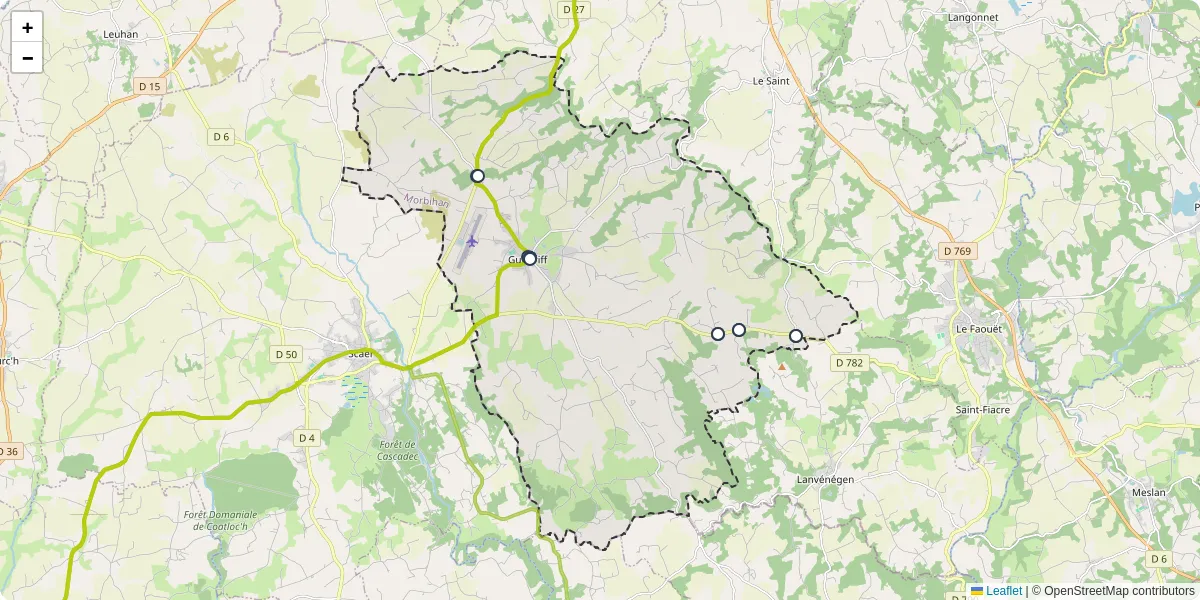 Carte du réseau de transport en commun à Guiscriff - lignes de bus et arrêts
