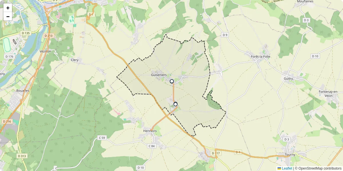 Carte du réseau de transport en commun à Guiseniers - lignes de bus et arrêts