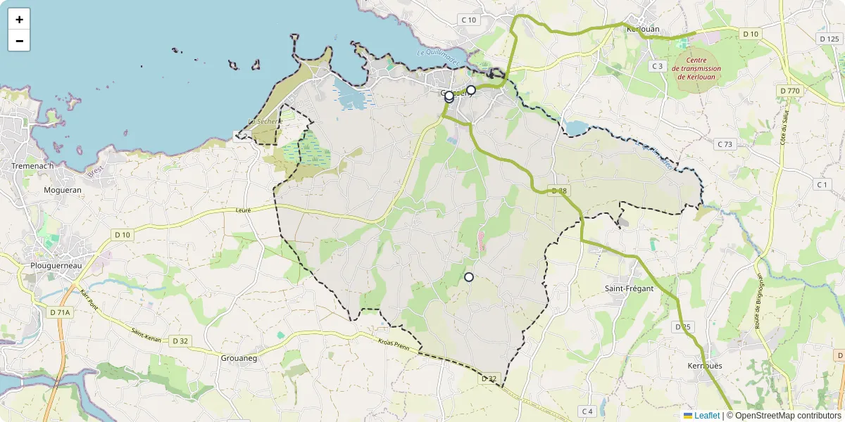 Carte du réseau de transport en commun à Guissény - lignes de bus et arrêts