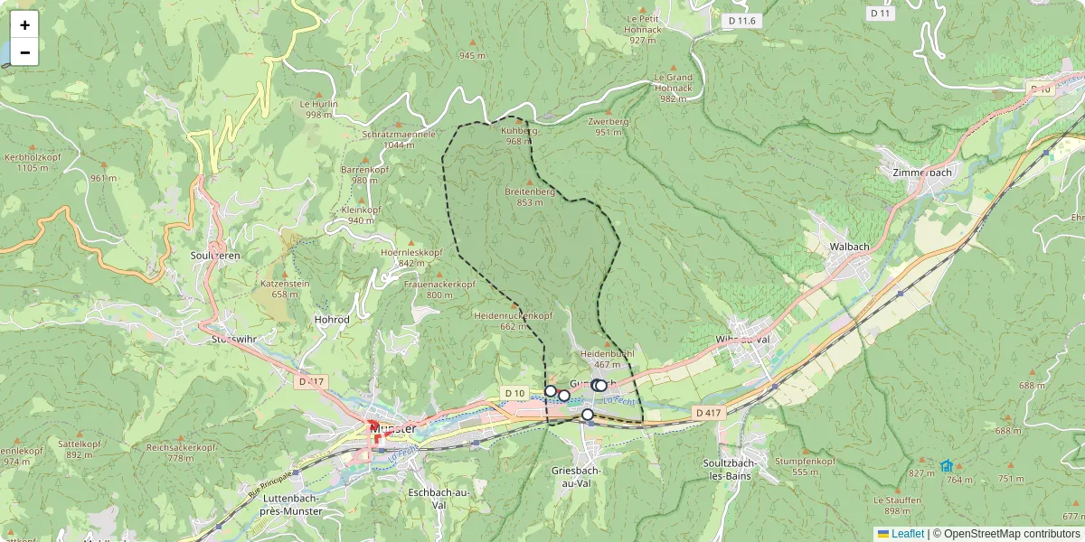 Carte du réseau de transport en commun à Gunsbach - lignes de bus et arrêts