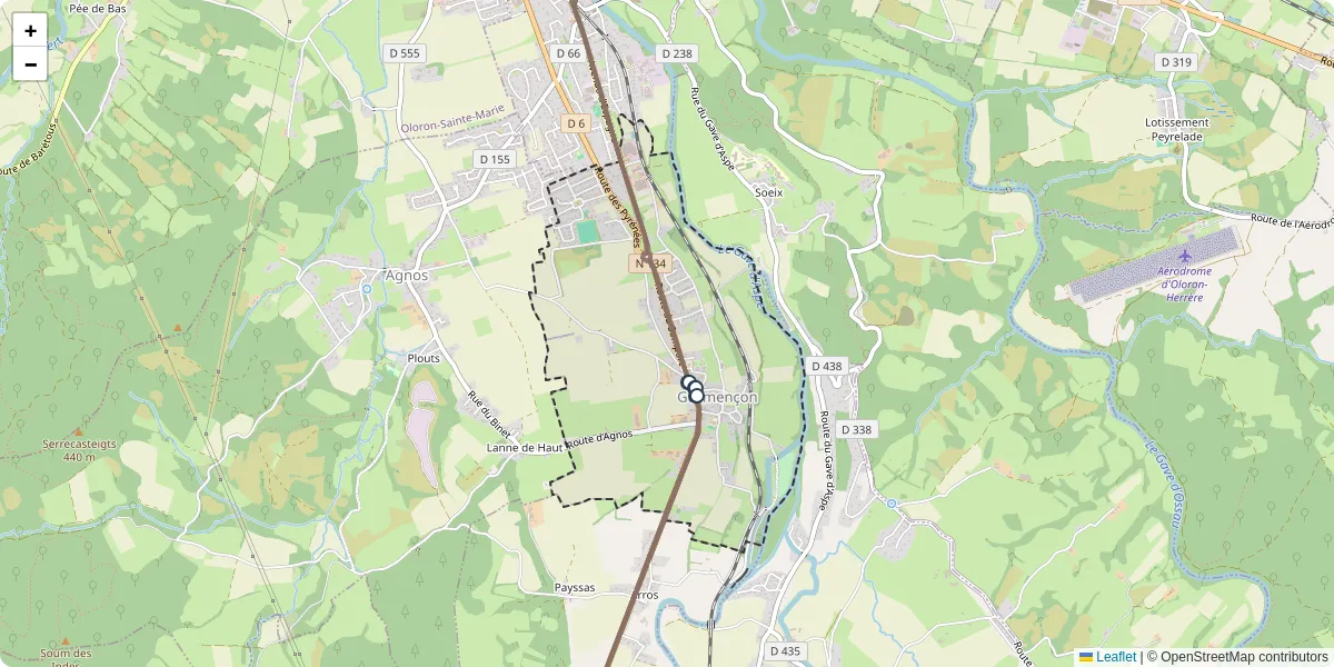 Carte du réseau de transport en commun à Gurmençon - lignes de bus et arrêts