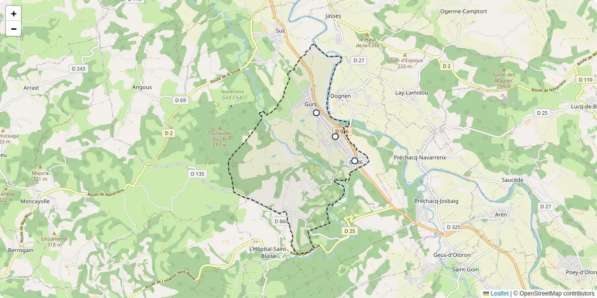 Carte du réseau de transport en commun à Gurs - lignes de bus et arrêts