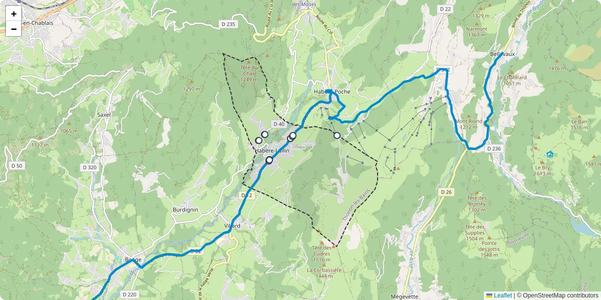 Carte du réseau de transport en commun à Habère-Lullin - lignes de bus et arrêts