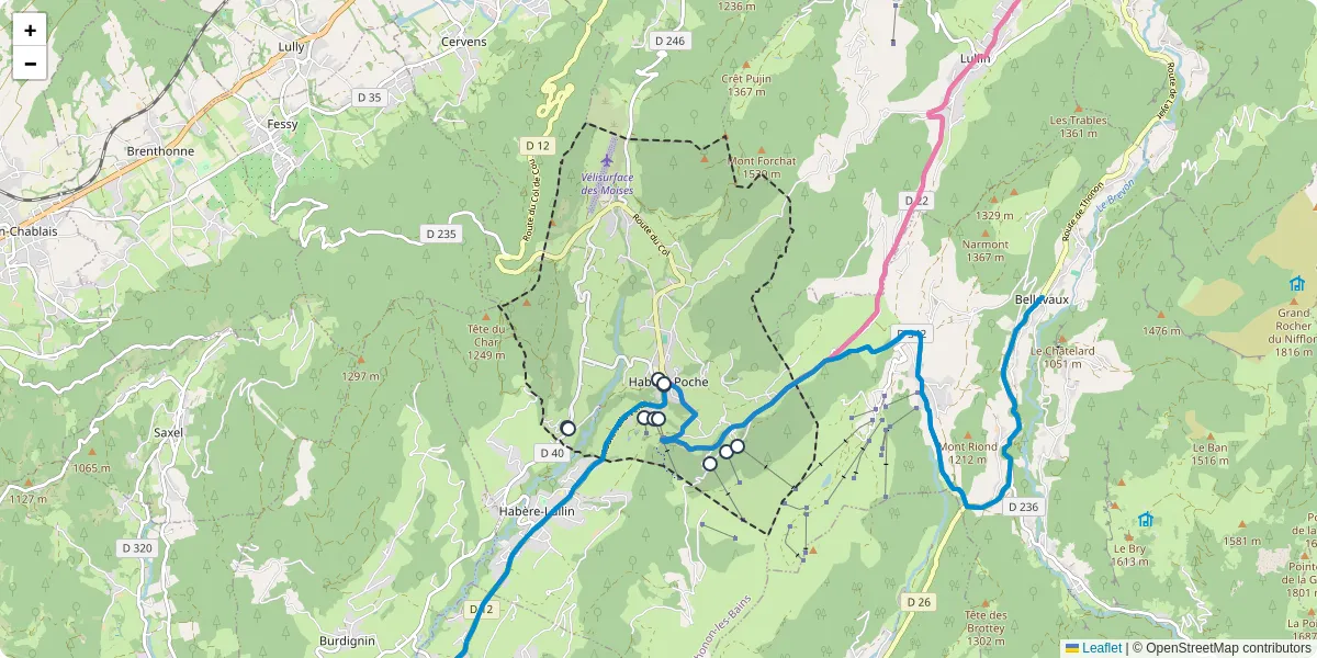 Carte du réseau de transport en commun à Habère-Poche - lignes de bus et arrêts