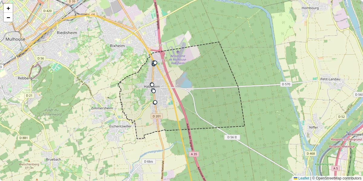 Carte du réseau de transport en commun à Habsheim - lignes de bus et arrêts