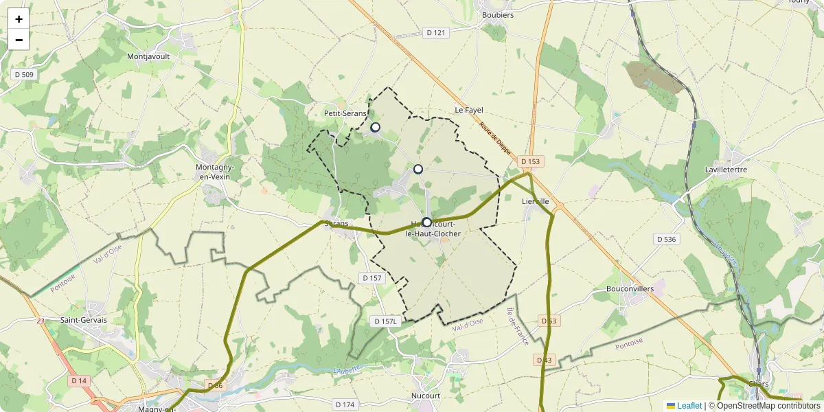 Carte du réseau de transport en commun à Hadancourt-le-Haut-Clocher - lignes de bus et arrêts