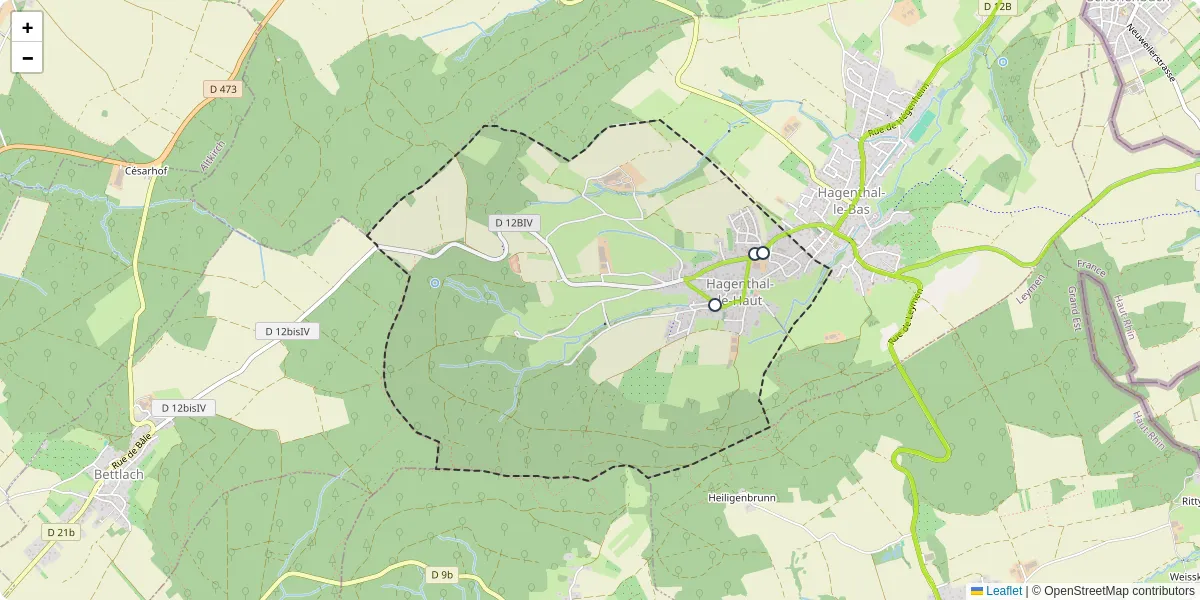 Carte du réseau de transport en commun à Hagenthal-le-Haut - lignes de bus et arrêts