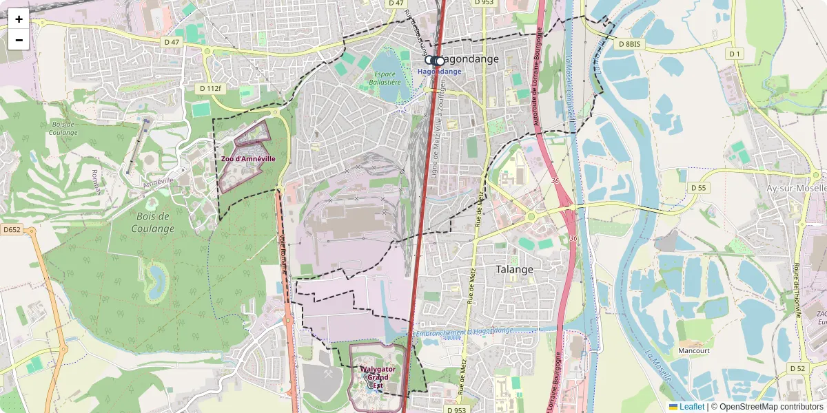Carte du réseau de transport en commun à Hagondange - lignes de bus et arrêts