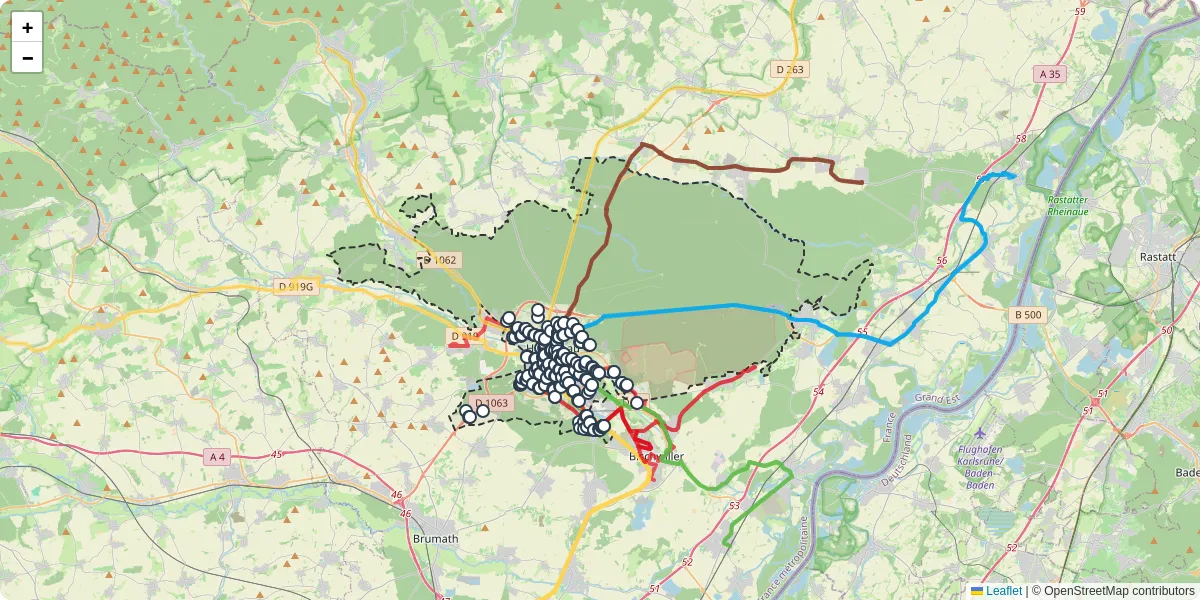 Carte du réseau de transport en commun à Haguenau - lignes de bus et arrêts
