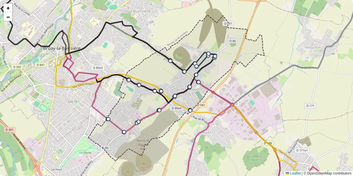 Carte du réseau de transport en commun à Haillicourt - lignes de bus et arrêts
