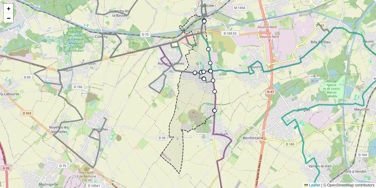 Carte du réseau de transport en commun à Haisnes - lignes de bus et arrêts