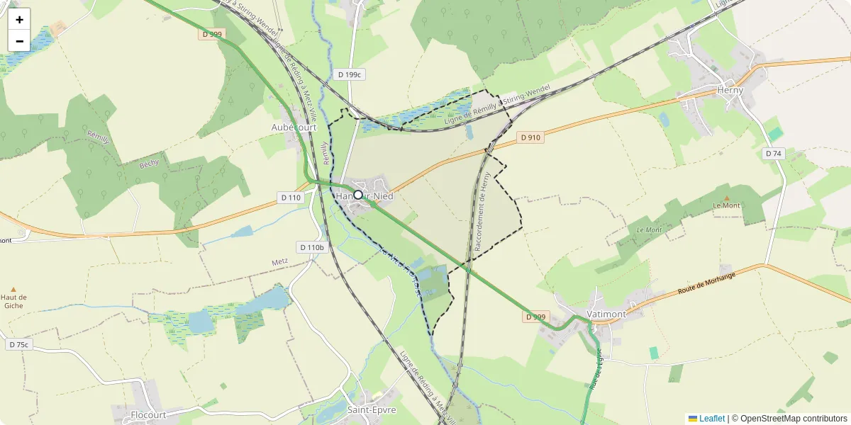 Carte du réseau de transport en commun à Han-sur-Nied - lignes de bus et arrêts