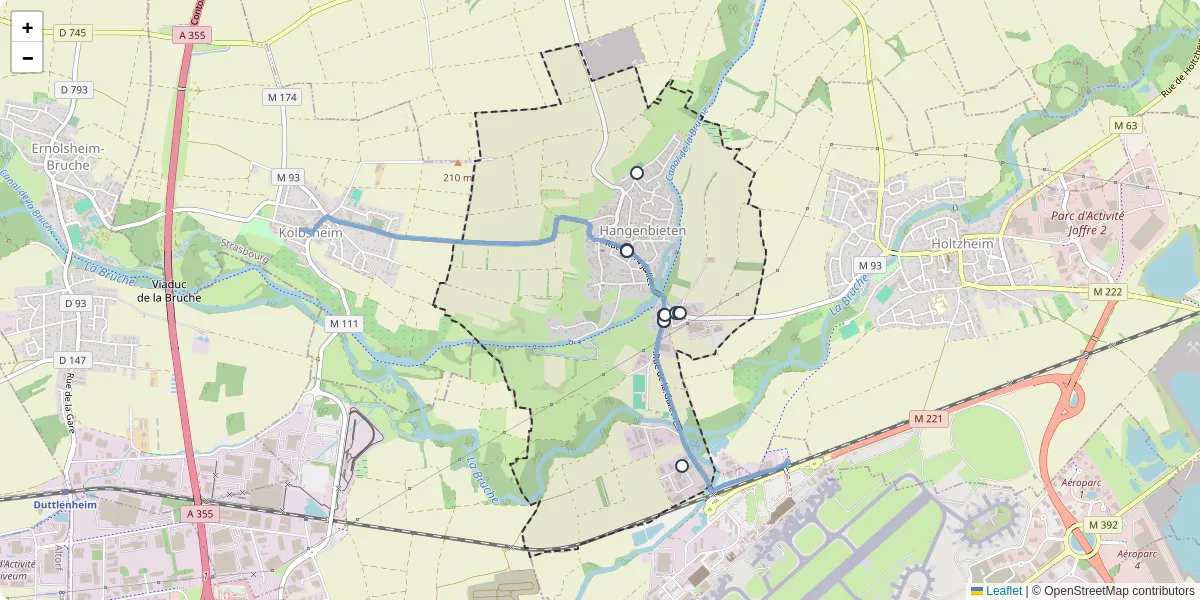 Carte du réseau de transport en commun à Hangenbieten - lignes de bus et arrêts