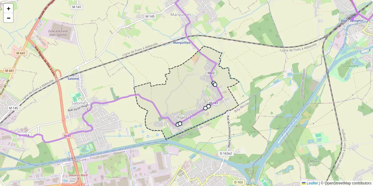 Carte du réseau de transport en commun à Hantay - lignes de bus et arrêts