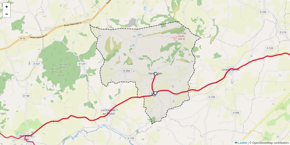 Carte du réseau de transport en commun à Hardanges - lignes de bus et arrêts
