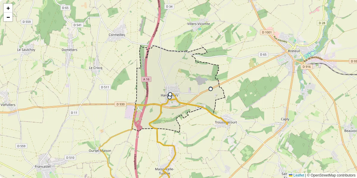 Carte du réseau de transport en commun à Hardivillers - lignes de bus et arrêts