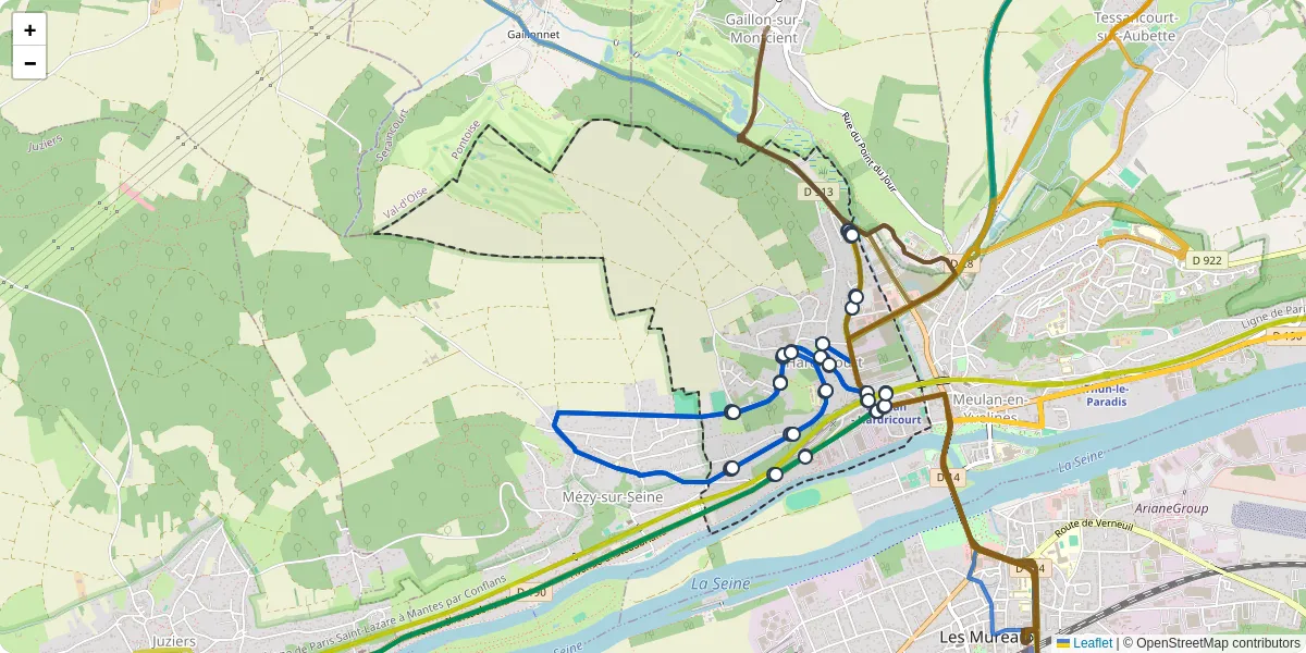 Carte du réseau de transport en commun à Hardricourt - lignes de bus et arrêts