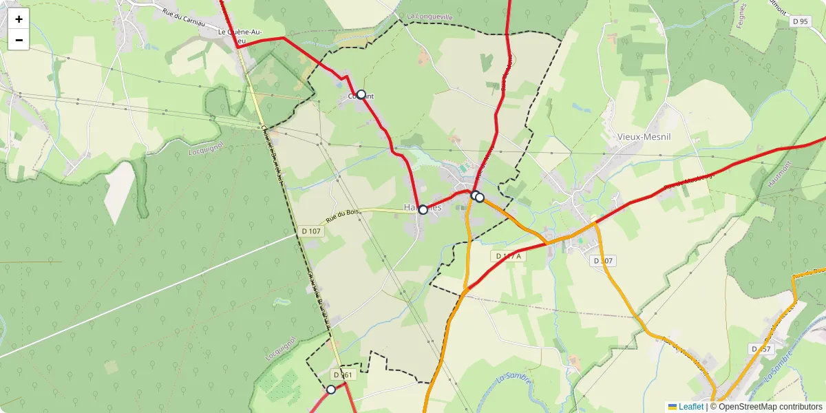 Carte du réseau de transport en commun à Hargnies - lignes de bus et arrêts