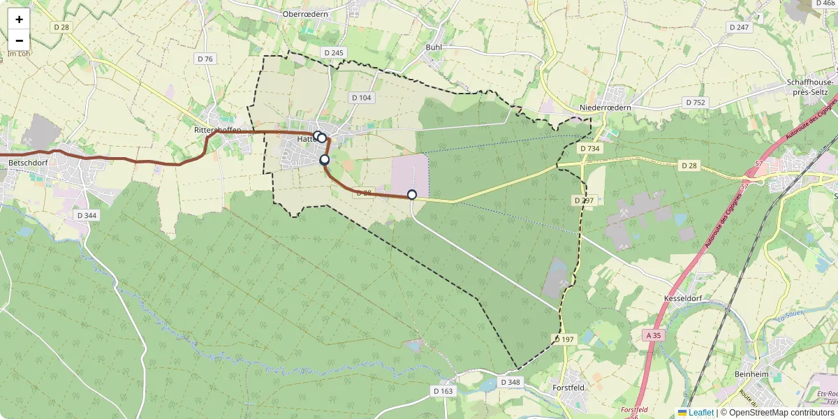 Carte du réseau de transport en commun à Hatten - lignes de bus et arrêts