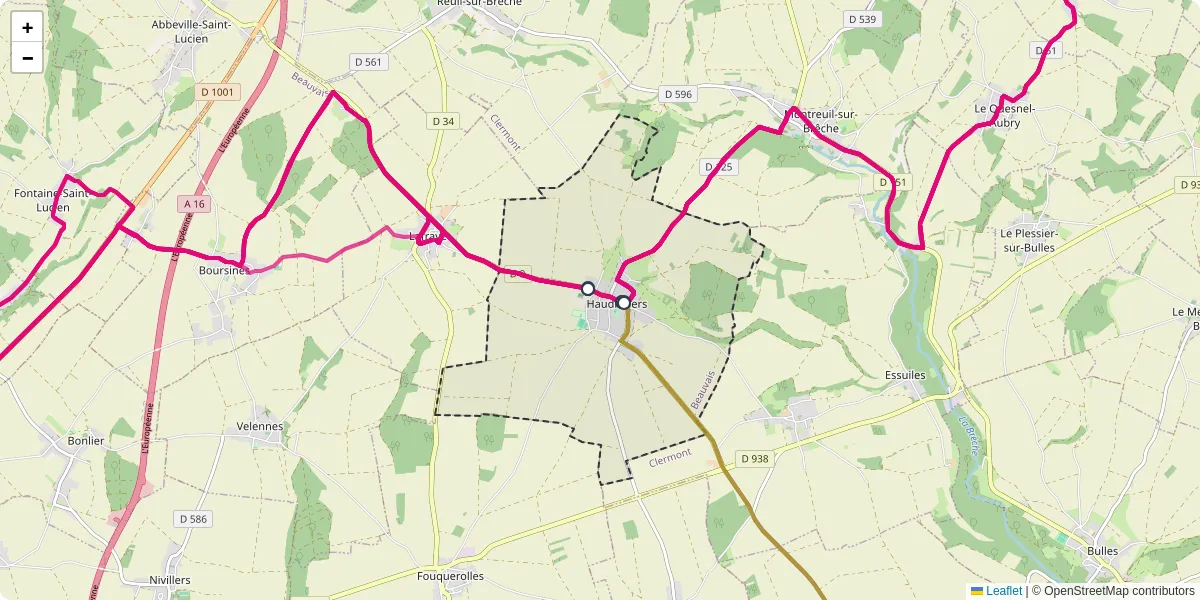 Carte du réseau de transport en commun à Haudivillers - lignes de bus et arrêts