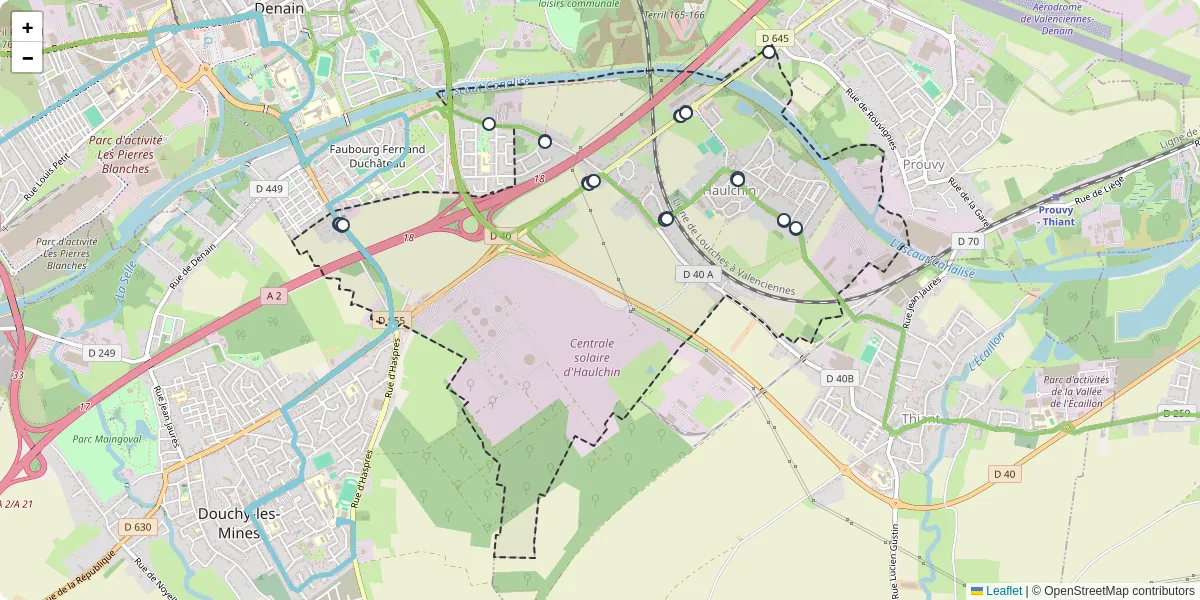 Carte du réseau de transport en commun à Haulchin - lignes de bus et arrêts