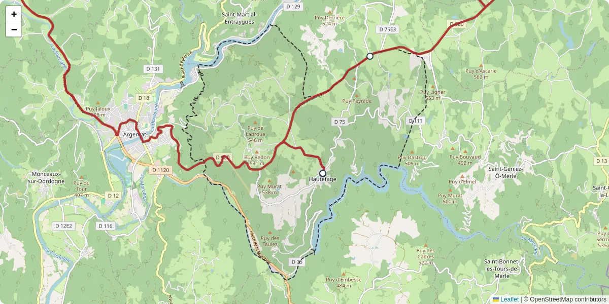 Carte du réseau de transport en commun à Hautefage - lignes de bus et arrêts