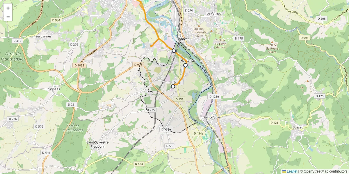 Carte du réseau de transport en commun à Hauterive - lignes de bus et arrêts