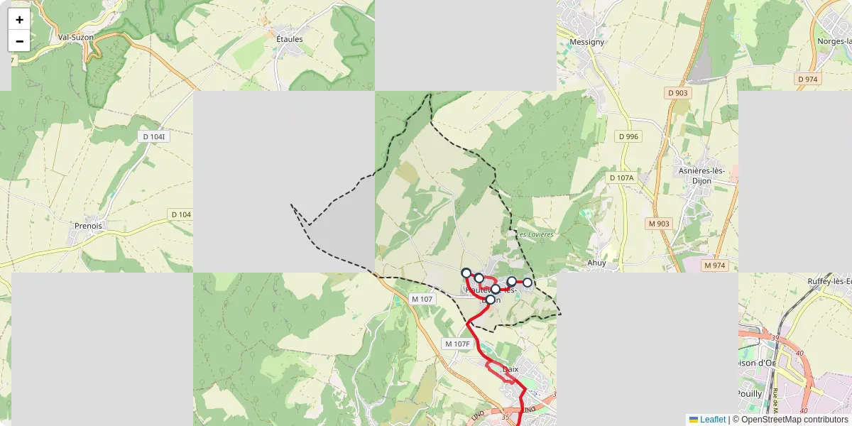Carte du réseau de transport en commun à Hauteville-lès-Dijon - lignes de bus et arrêts
