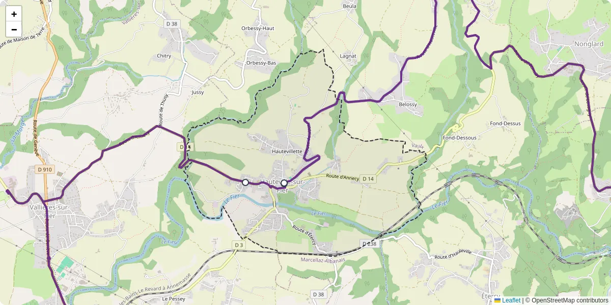 Carte du réseau de transport en commun à Hauteville-sur-Fier - lignes de bus et arrêts