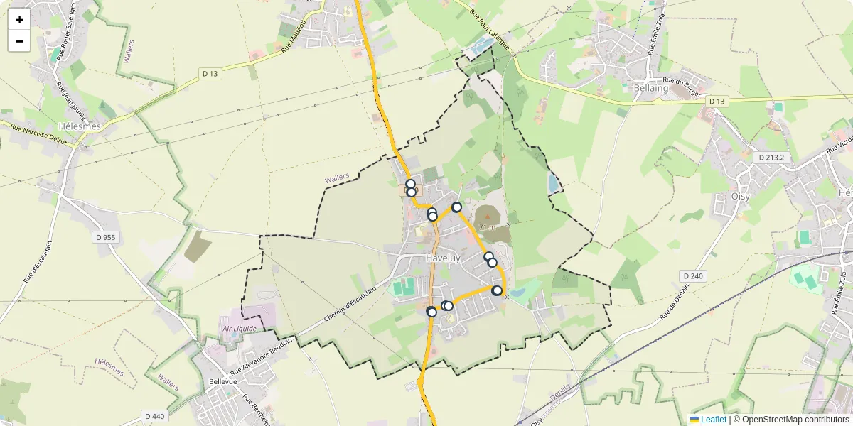 Carte du réseau de transport en commun à Haveluy - lignes de bus et arrêts