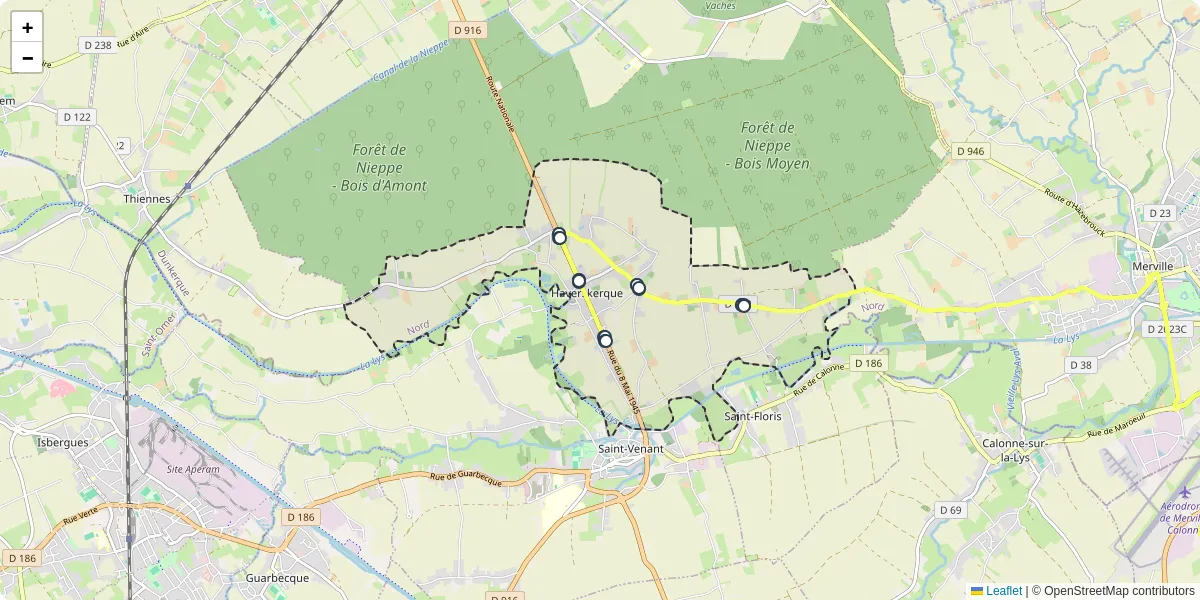 Carte du réseau de transport en commun à Haverskerque - lignes de bus et arrêts