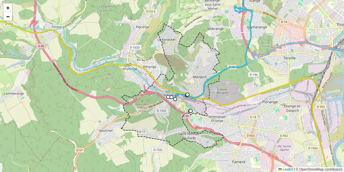 Carte du réseau de transport en commun à Hayange - lignes de bus et arrêts