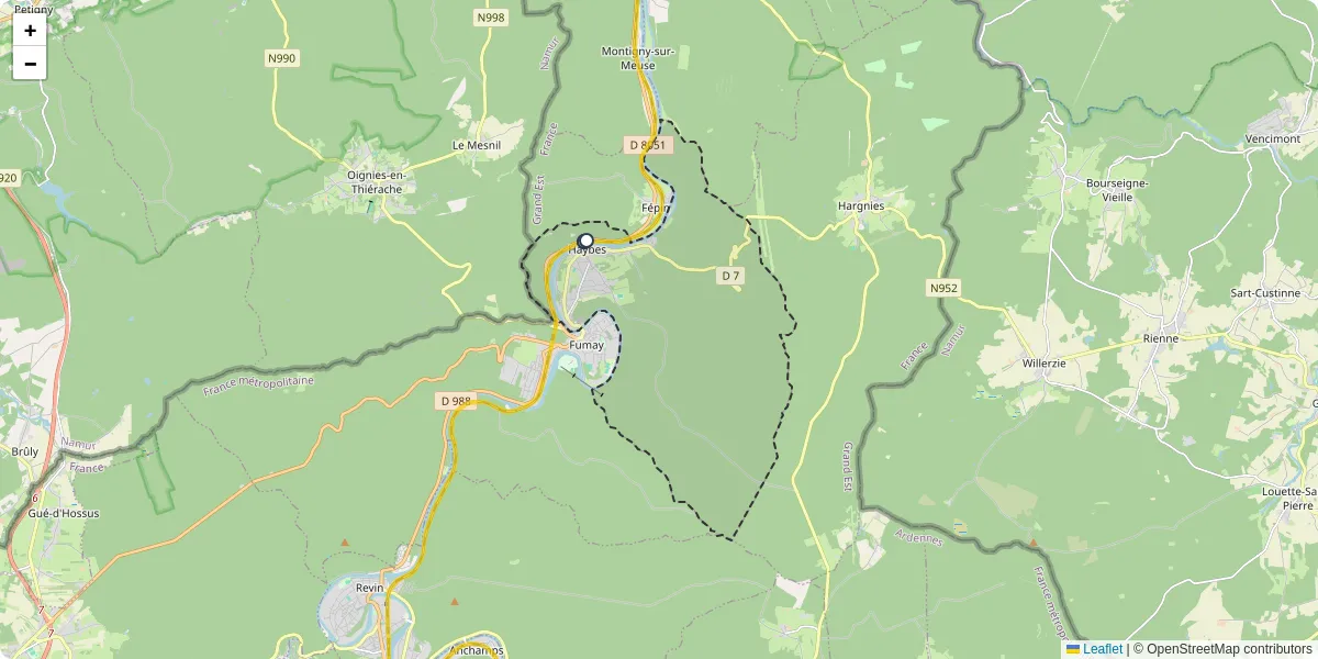 Carte du réseau de transport en commun à Haybes - lignes de bus et arrêts