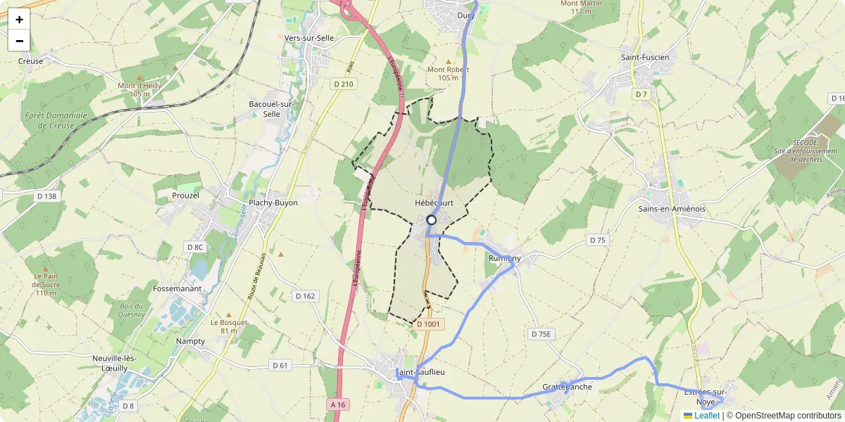 Carte du réseau de transport en commun à Hébécourt - lignes de bus et arrêts