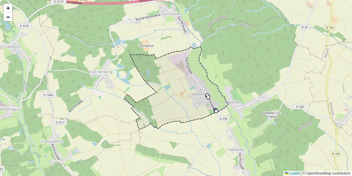 Carte du réseau de transport en commun à Hecken - lignes de bus et arrêts