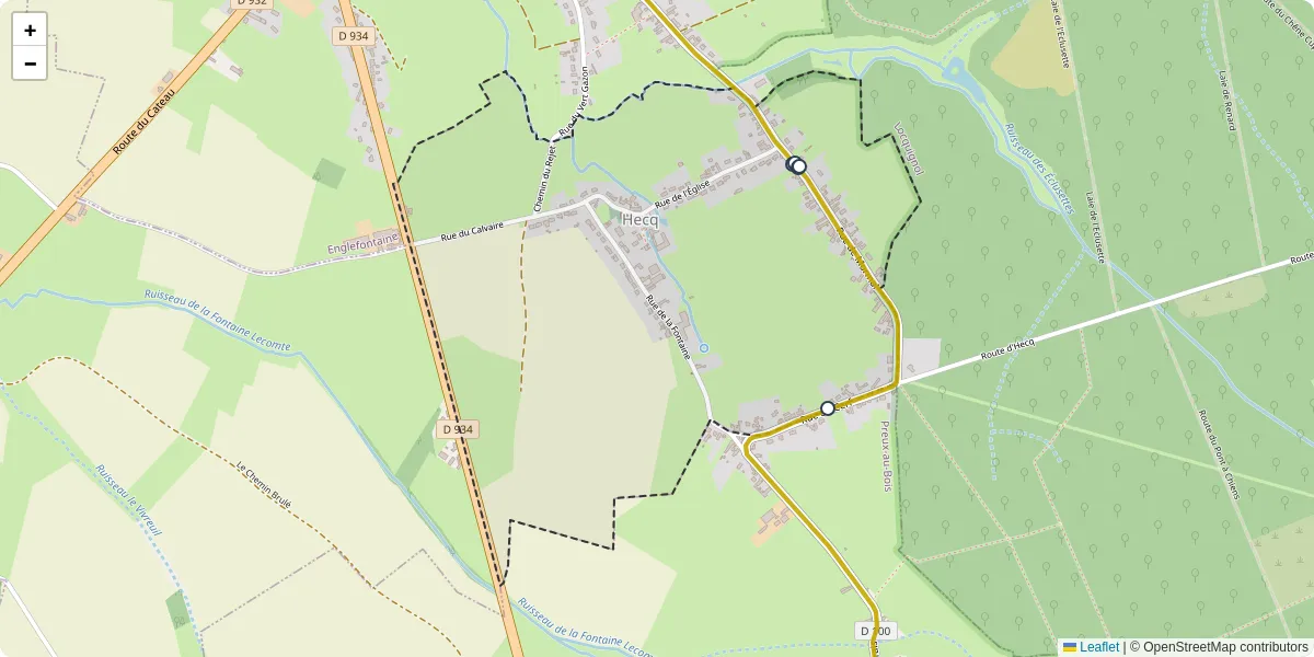 Carte du réseau de transport en commun à Hecq - lignes de bus et arrêts