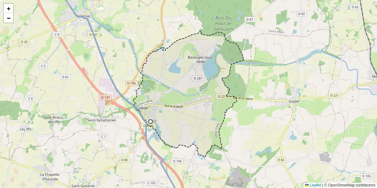 Carte du réseau de transport en commun à Hédé-Bazouges - lignes de bus et arrêts