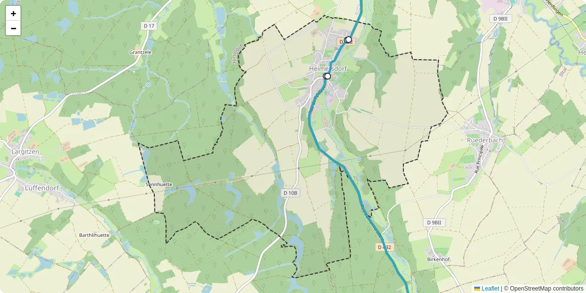 Carte du réseau de transport en commun à Heimersdorf - lignes de bus et arrêts