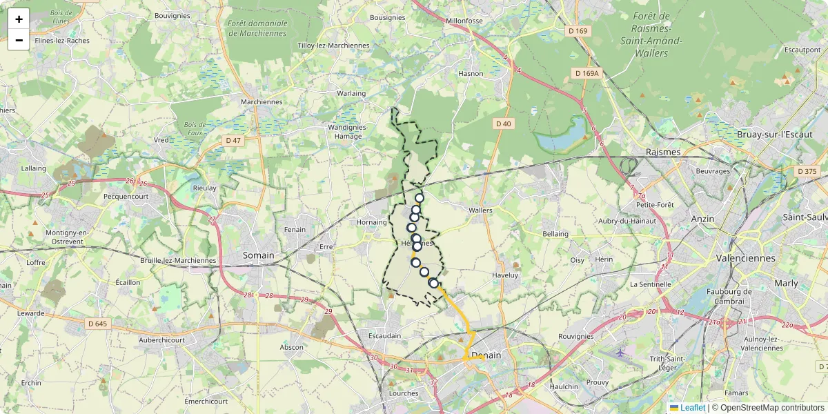 Carte du réseau de transport en commun à Hélesmes - lignes de bus et arrêts