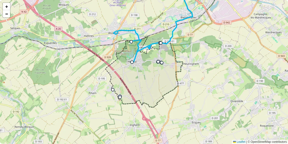Carte du réseau de transport en commun à Helfaut - lignes de bus et arrêts