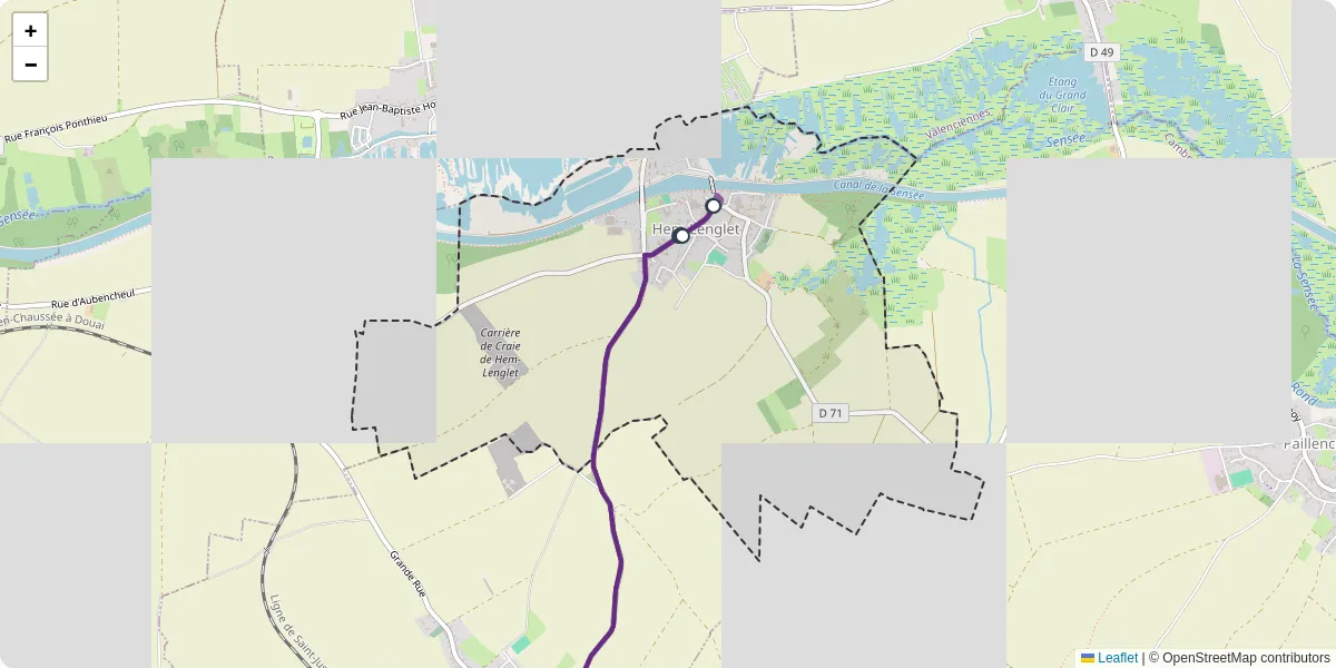Carte du réseau de transport en commun à Hem-Lenglet - lignes de bus et arrêts