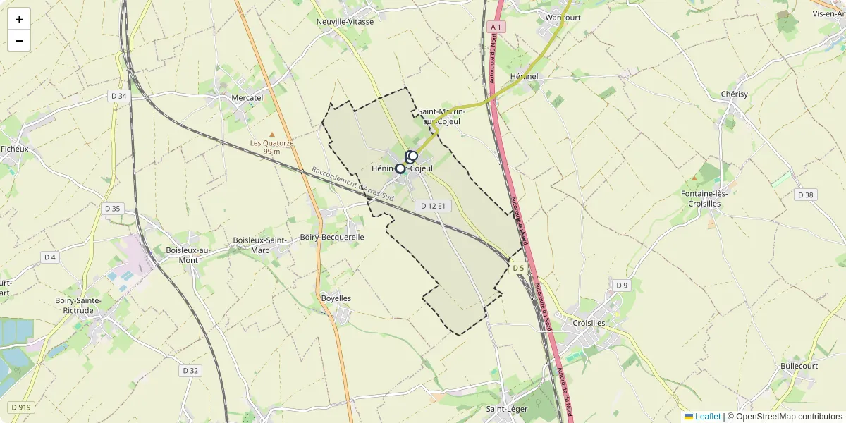 Carte du réseau de transport en commun à Hénin-sur-Cojeul - lignes de bus et arrêts