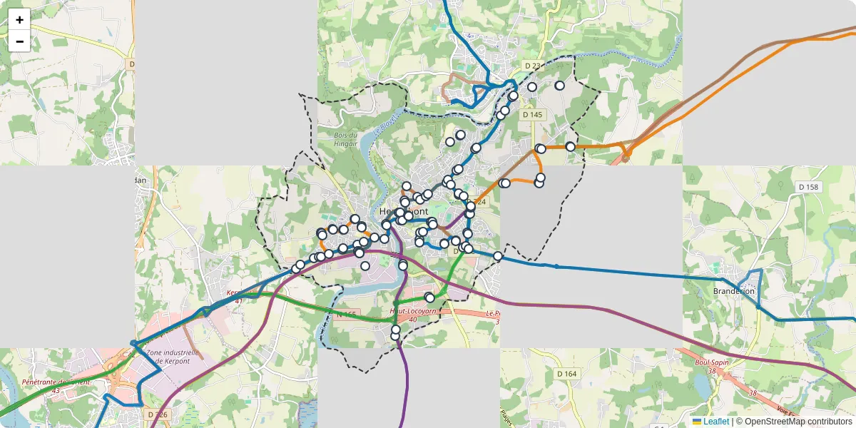 Carte du réseau de transport en commun à Hennebont - lignes de bus et arrêts
