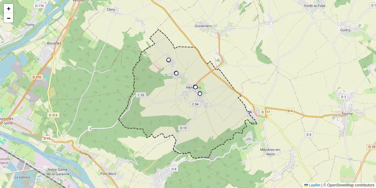 Carte du réseau de transport en commun à Hennezis - lignes de bus et arrêts