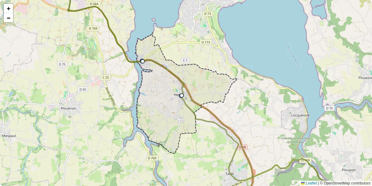Carte du réseau de transport en commun à Henvic - lignes de bus et arrêts