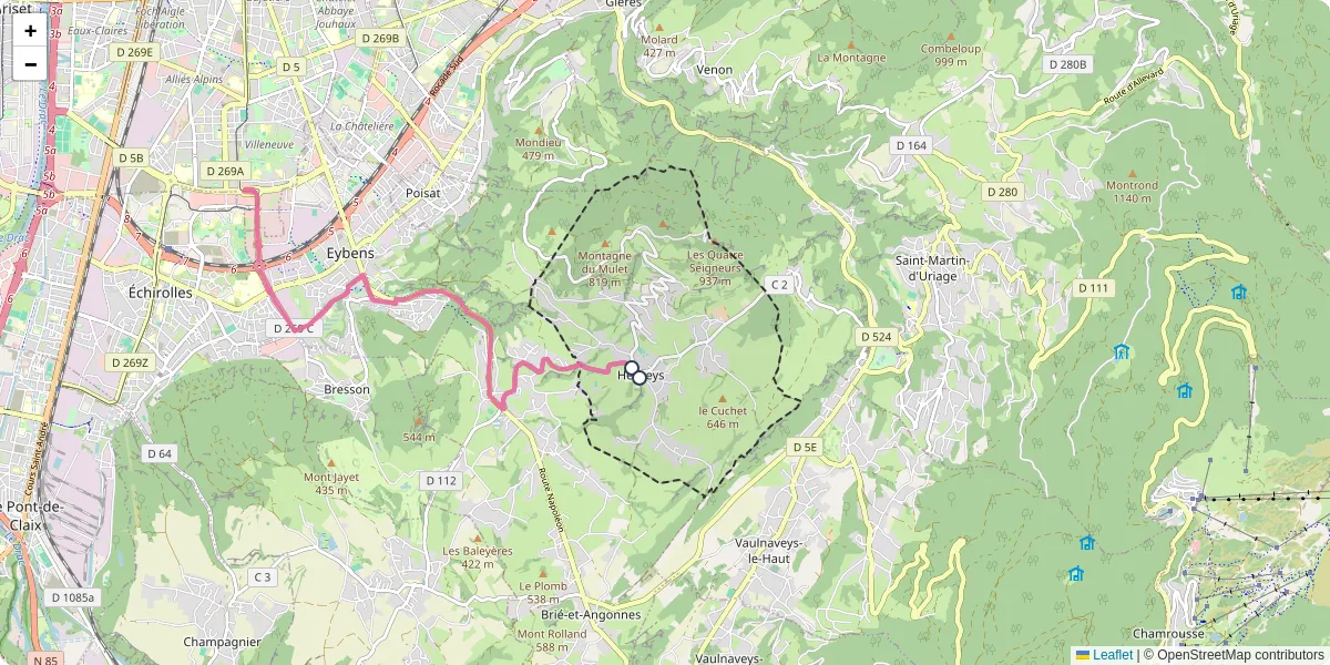 Carte du réseau de transport en commun à Herbeys - lignes de bus et arrêts